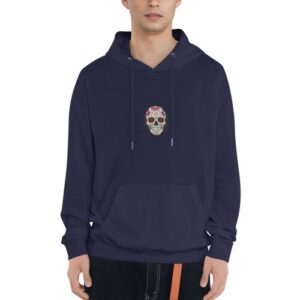 Men's Floral Skull Fleece Hoodie – 260g Cotton-Polyester Pullover with Pockets, Trendy Graphic Sweatshirt for Casual & Streetwear Style