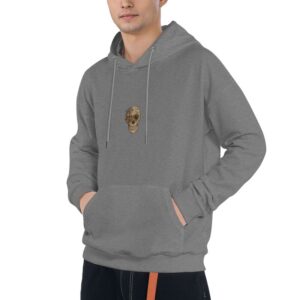 Men's 260g Fleece Lined Hoodie with Skull & Mechanical Rose Print – Stylish, Comfortable Pullover Sweatshirt with Pockets