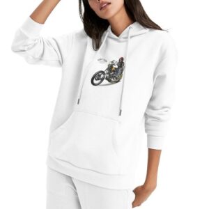 Women's 260g Cotton-Polyester Hoodie with Motorcycle Skull Print – Stylish Fleece Pullover Sweatshirt with Pockets