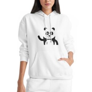 Women's 260g Cotton-Polyester Hoodie with Panda and Bat Print – Cute & Comfortable Pullover Sweatshirt with Pockets for Casual Wear