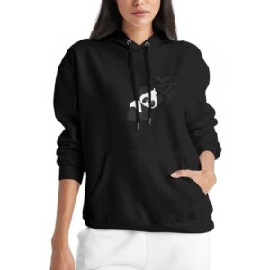 Women's Cozy 260g Cotton-Polyester Hoodie with Panda & Bat Print – Trendy and Comfortable Pullover Sweatshirt with Front Pockets